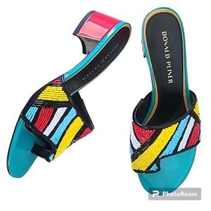 Leather Colorblock Pattern Slides